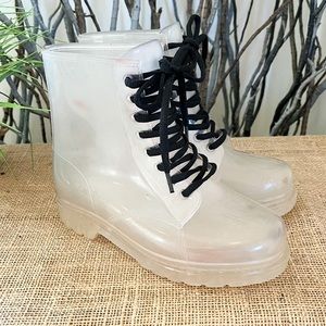 Yoki Semi-Transparent Lace Up Waterproof Rain Boots